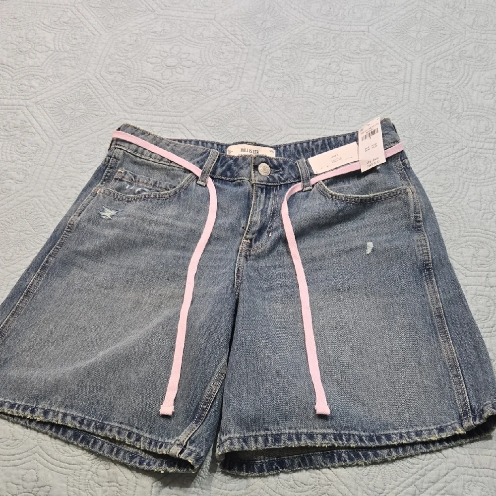 Hollister Low Rise Baggy Short Blue and Pink Jean Shorts Size W29